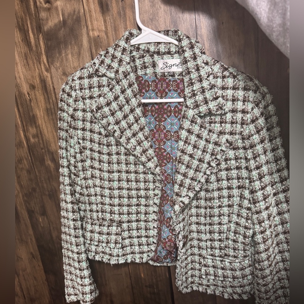 Singe teal and brown blazer